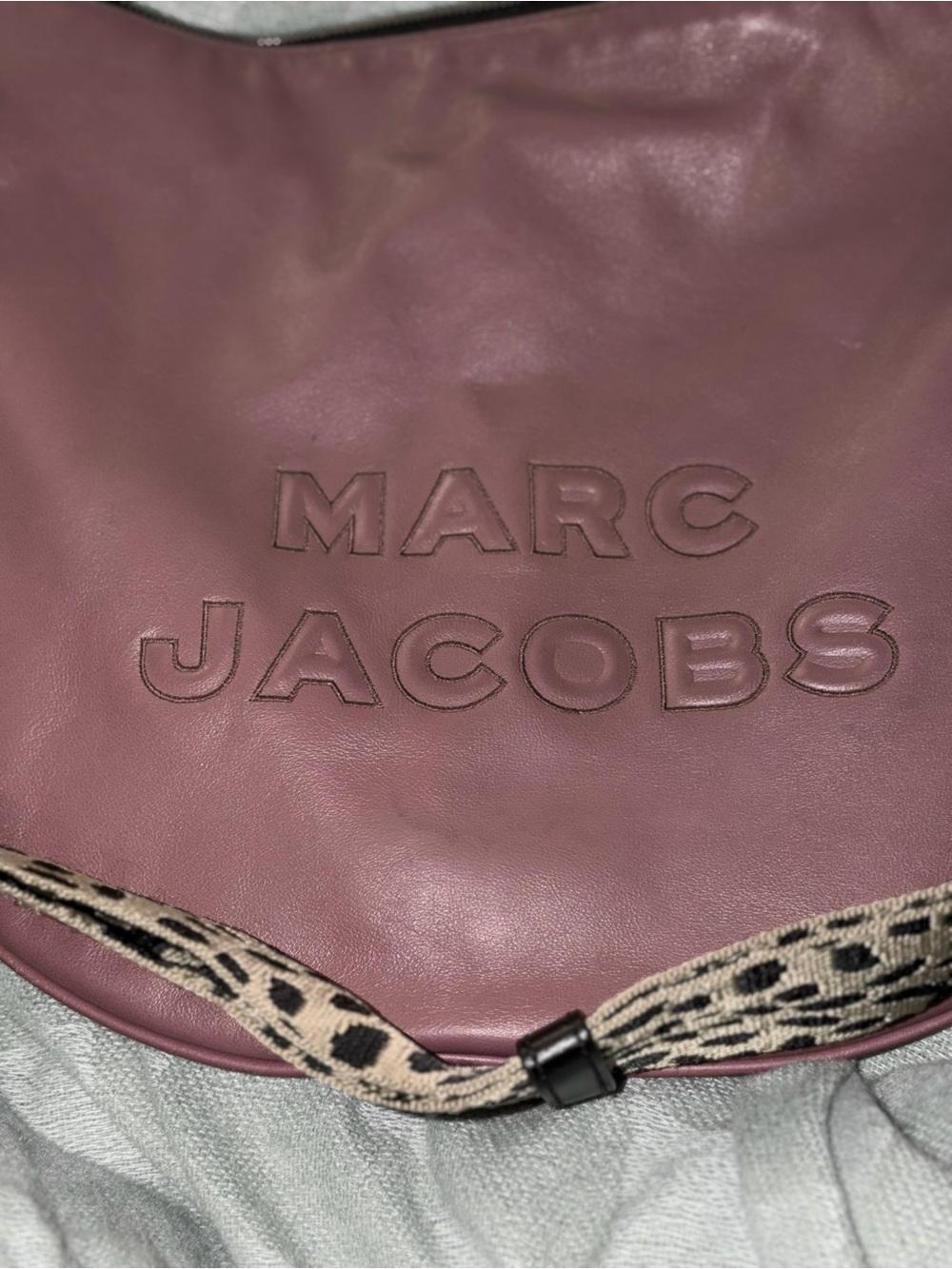 Marc Jacobs Dusty Rose Embossed Leather Shoulder Bag with Patterned Strap